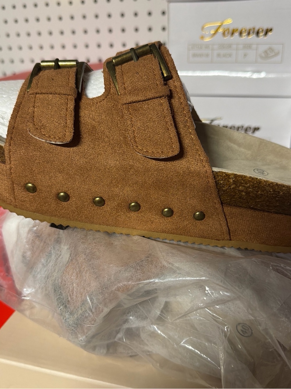 Women’s suede  Buckle Slide Sandal in Brown
